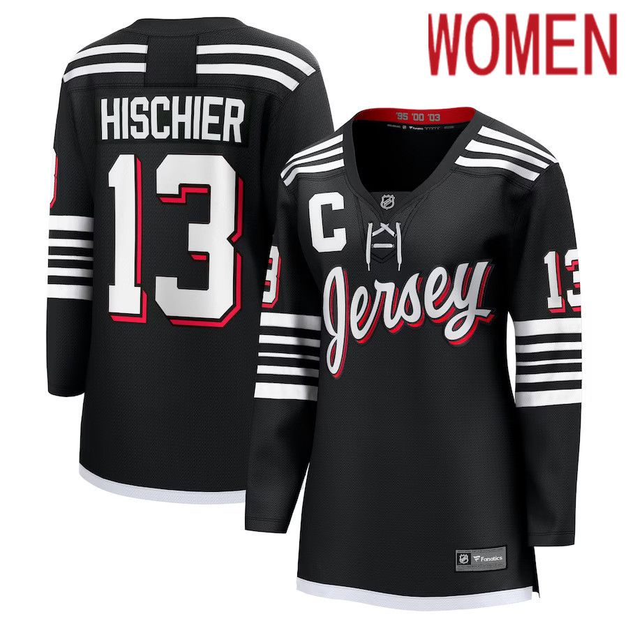 Women New Jersey Devils 13 Nico Hischier Fanatics Branded Black Alternate Premier Breakaway Player NHL Jersey